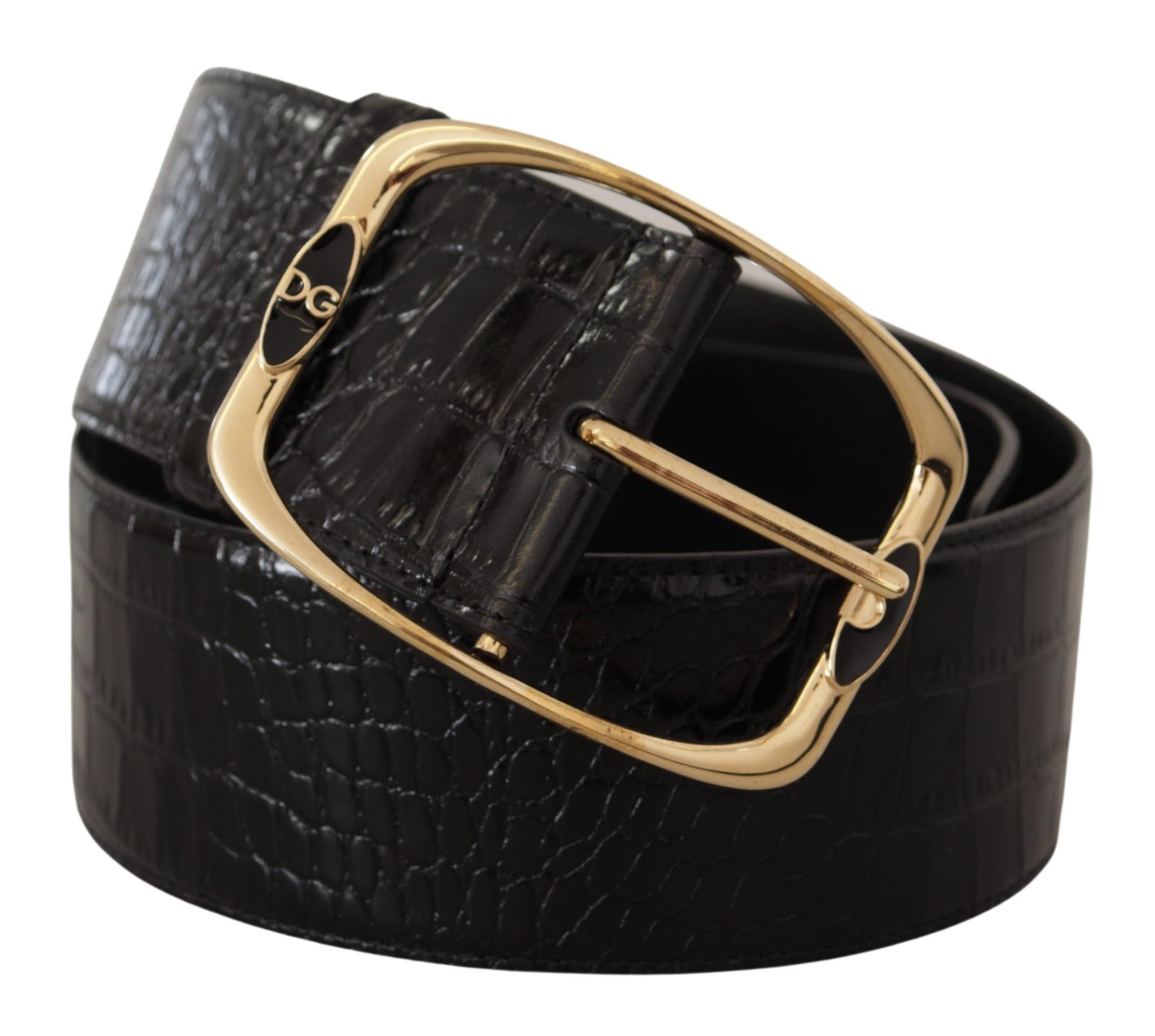 Elegant Black Leather Logo Belt