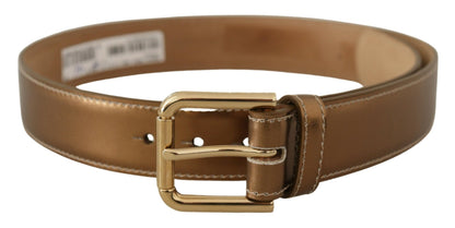 Elegant Bronze Leather Belt with Logo Buckle