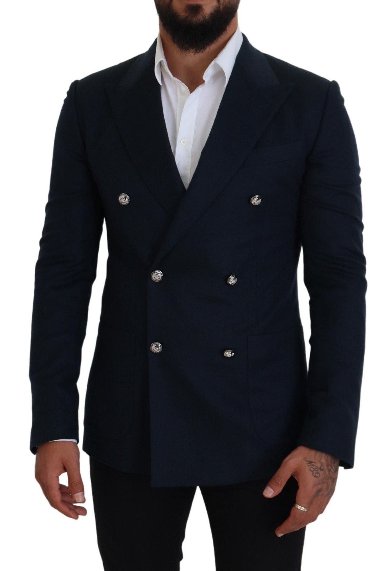 Eleganter blauer Blazer aus einer Kaschmir-Seidenmischung