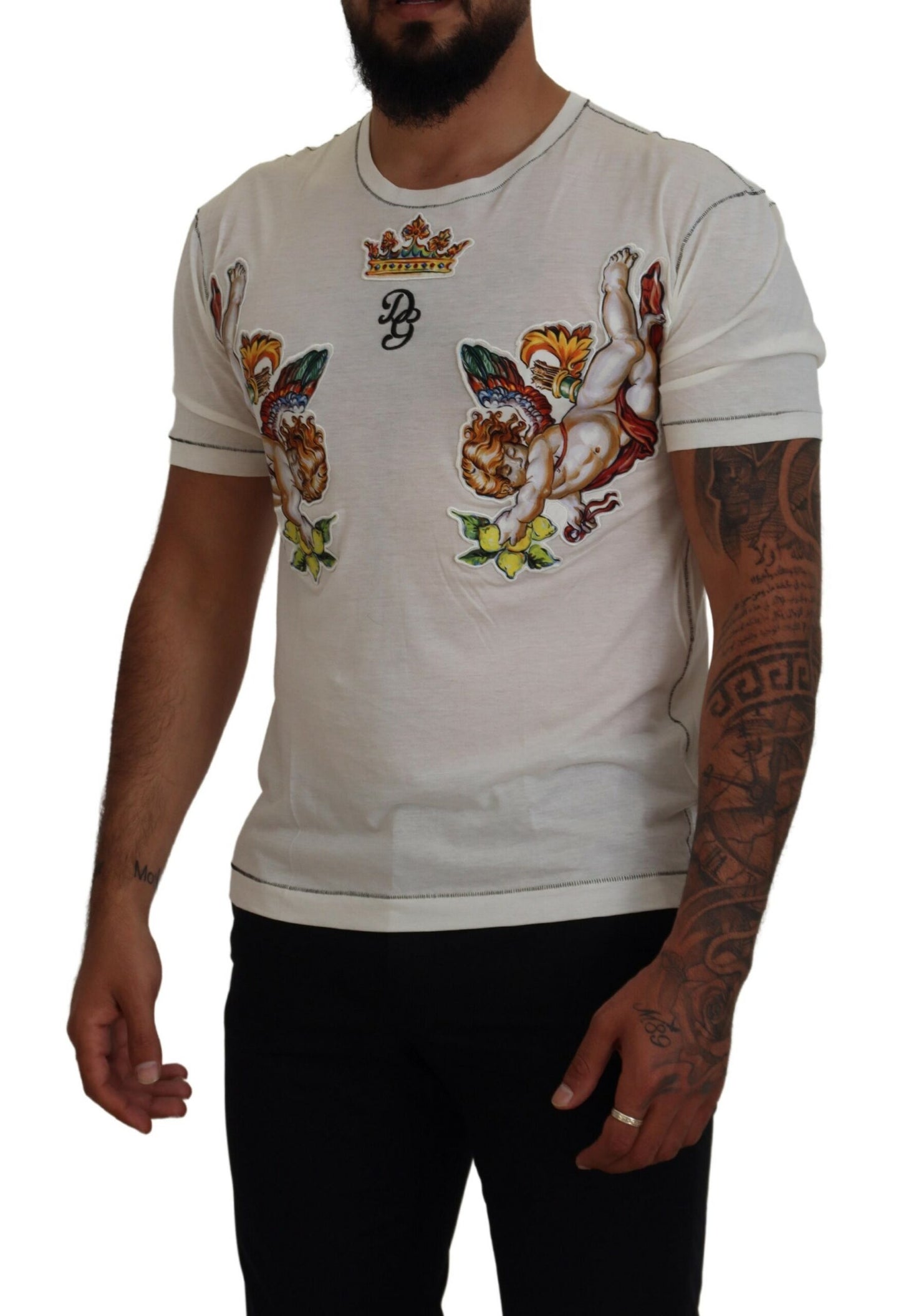 White Printed Short Sleeves Men T-shirt