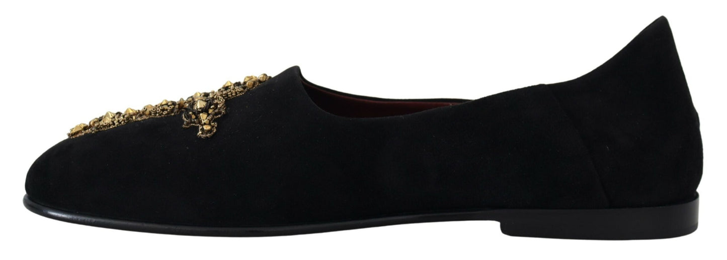 Mocasines con lentejuelas de cristal en oro negro