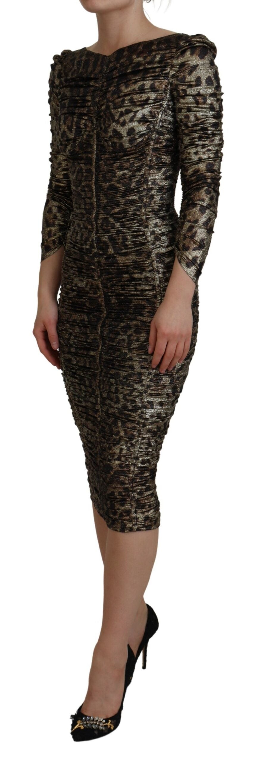 Elegant Leopard Print Midi Bodycon Dress