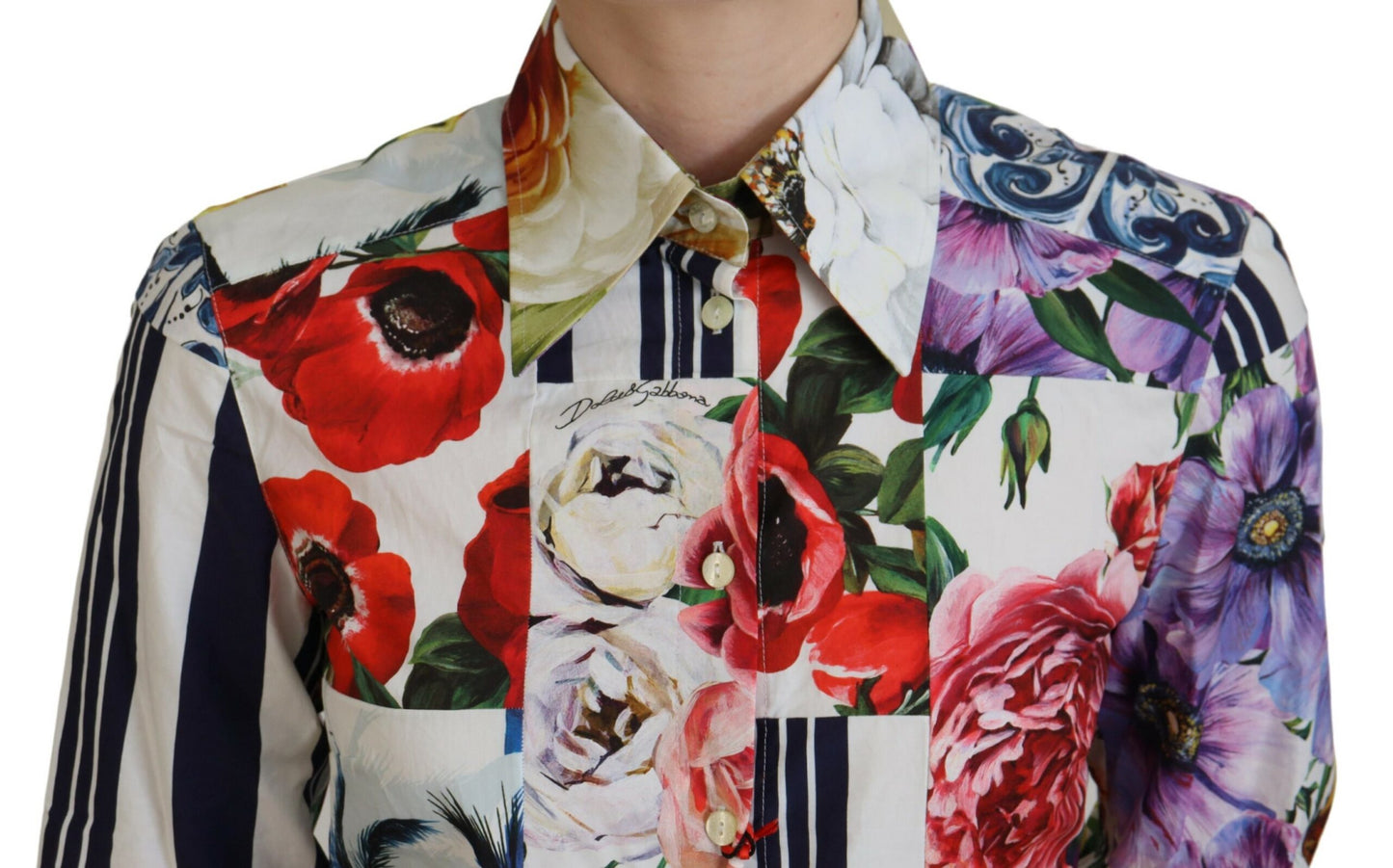 Elegante blusa de manga larga de algodón con estampado floral