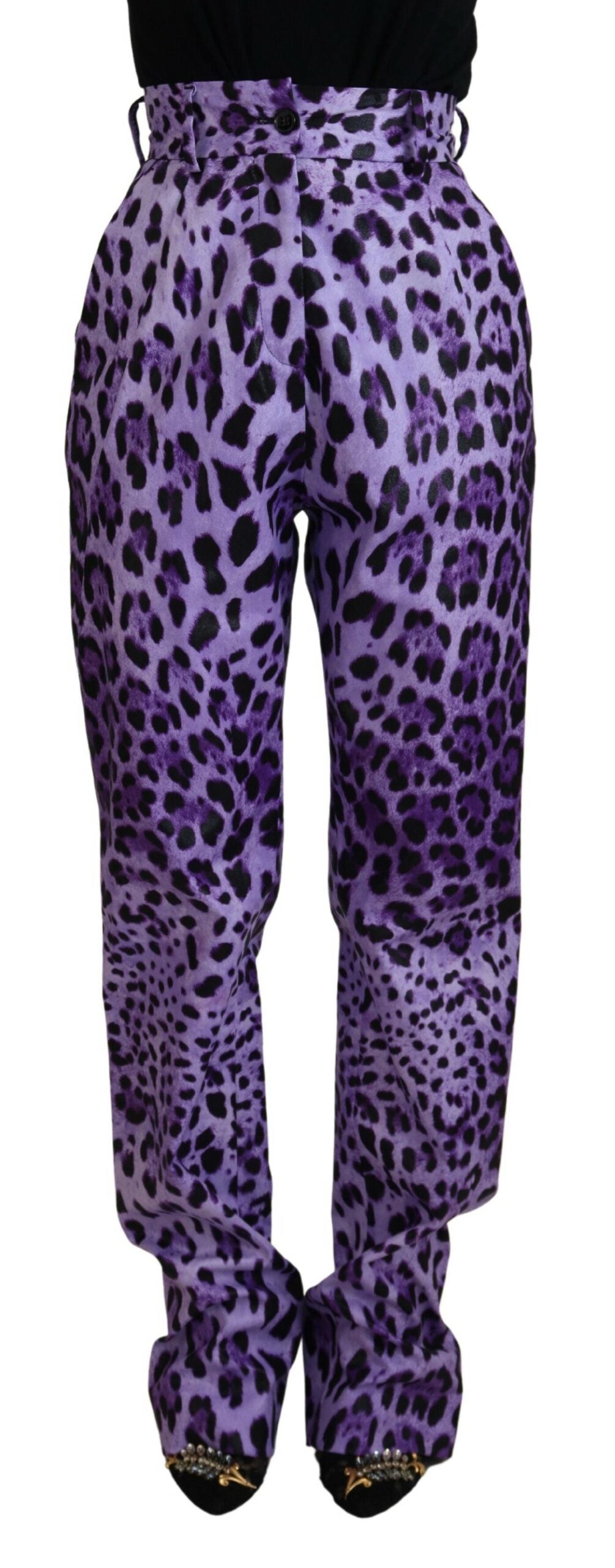 Pantalones elegantes de talle alto y rectos de color morado