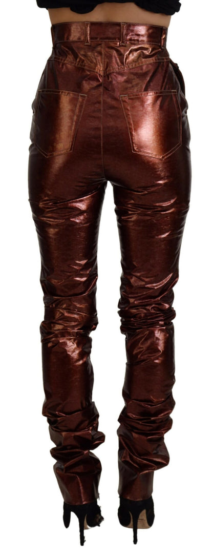 High Waist Skinny Jeans in Metallic Bronze