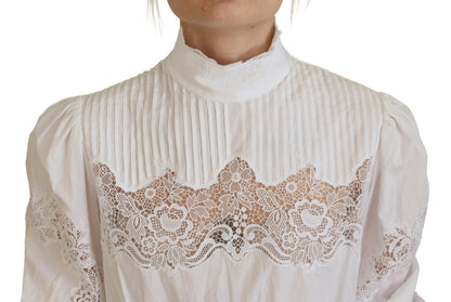 Elegante blusa de algodón con ribete de encaje blanco