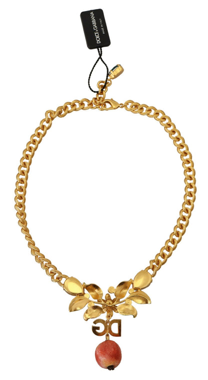 Elegant Gold-Tone Floral Fruit Necklace