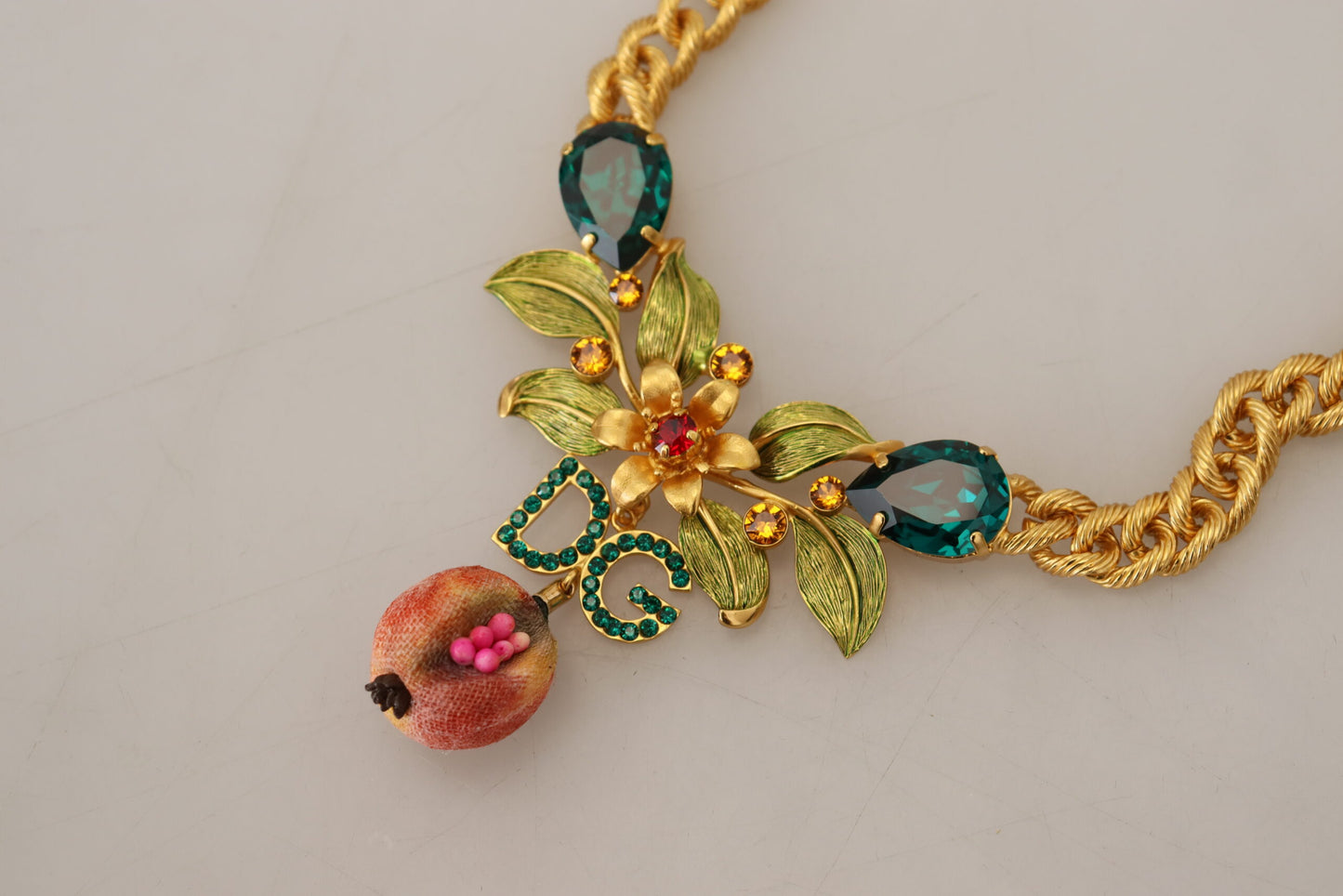 Elegant Gold-Tone Floral Fruit Necklace