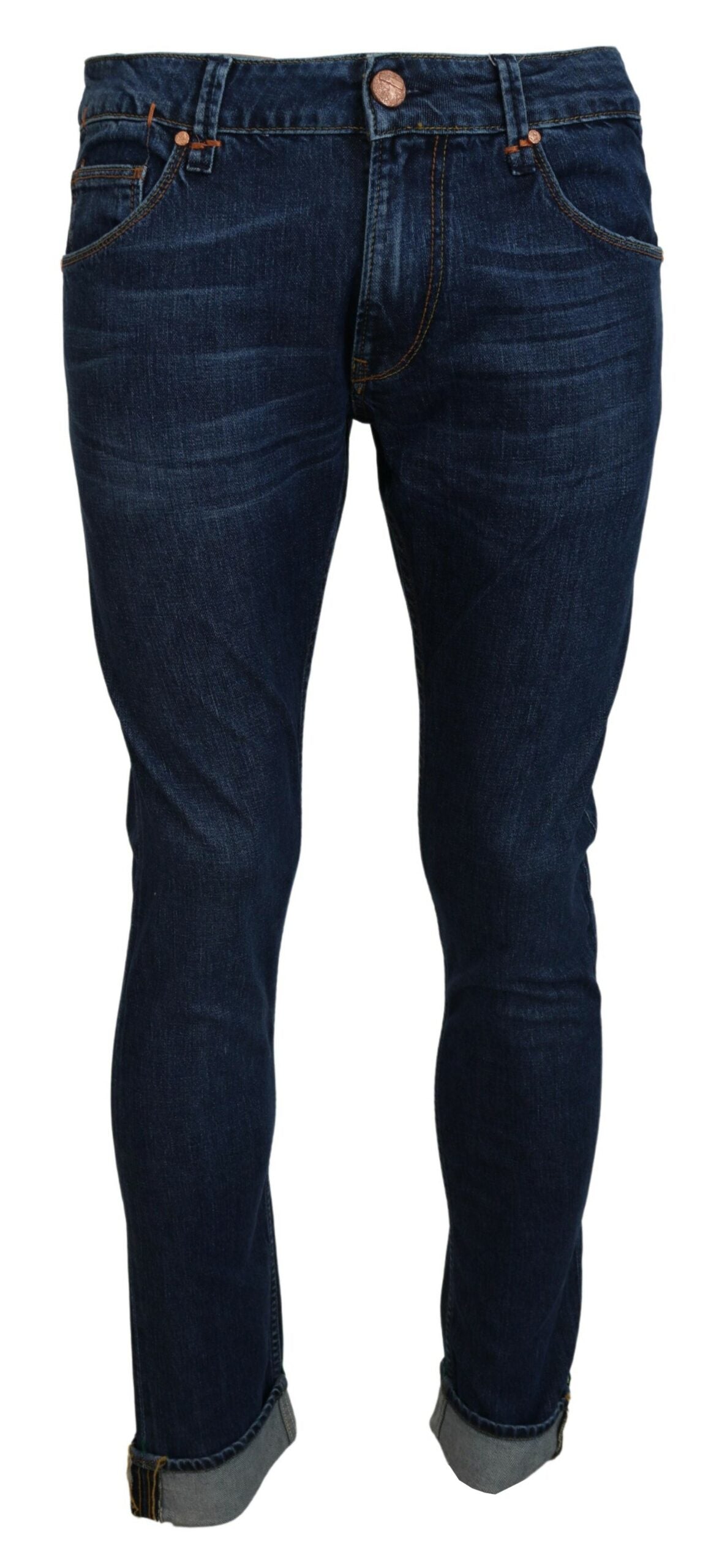 Exquisito denim italiano ajustado en azul