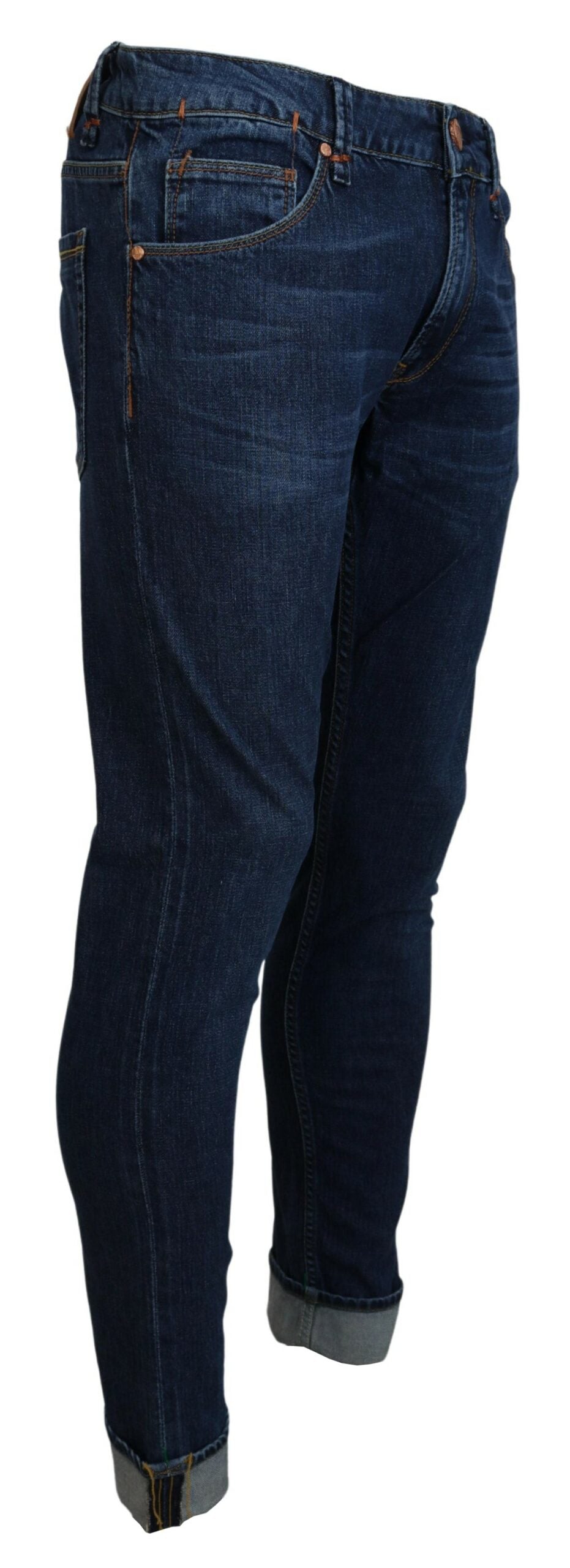 Exquisito denim italiano ajustado en azul