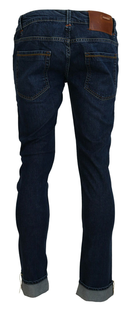 Exquisito denim italiano ajustado en azul