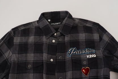 Camisa elegante con botones en negro y gris