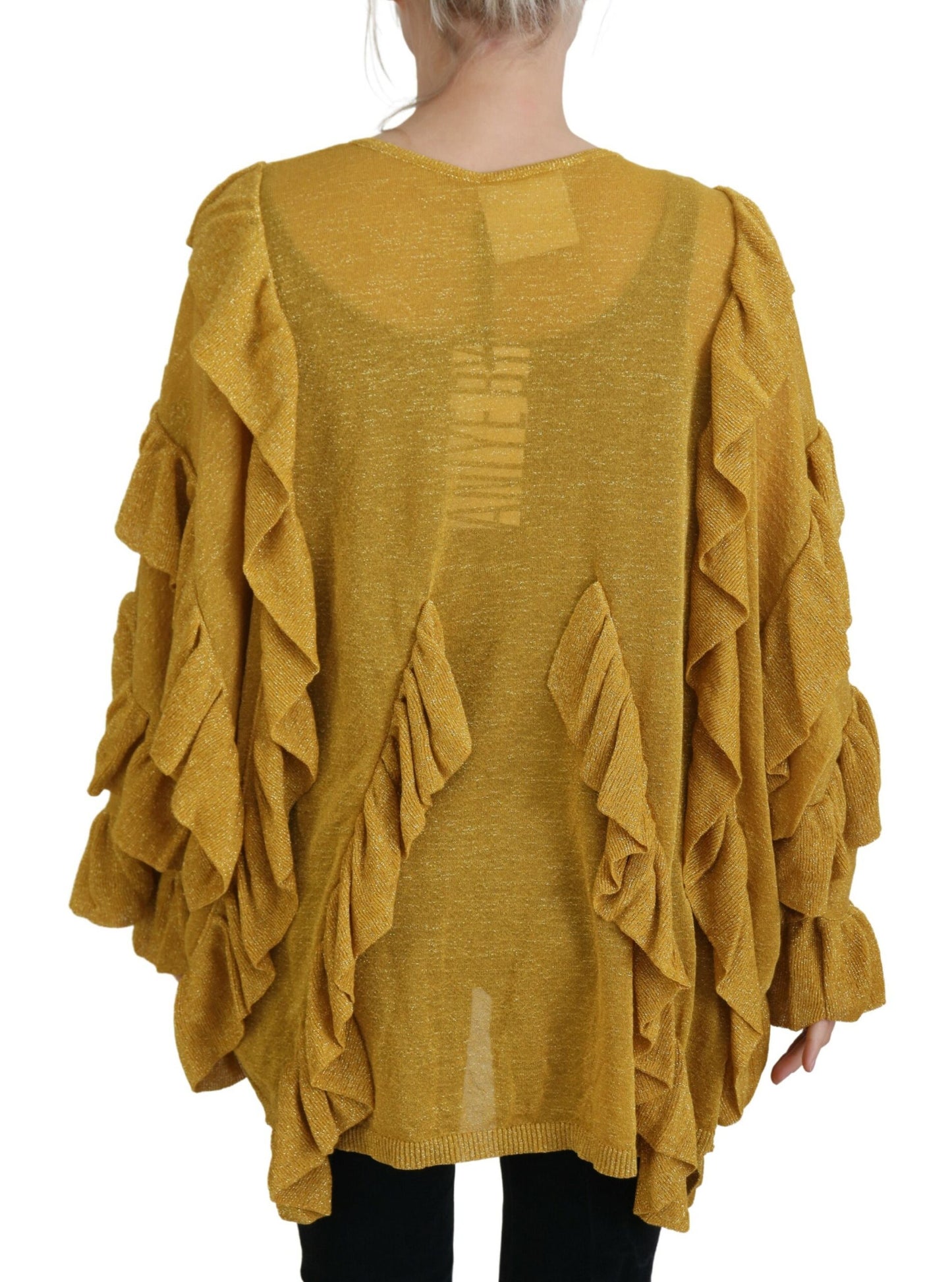 Gold Long Sleeves Ruffled Women Cardigan Sweater