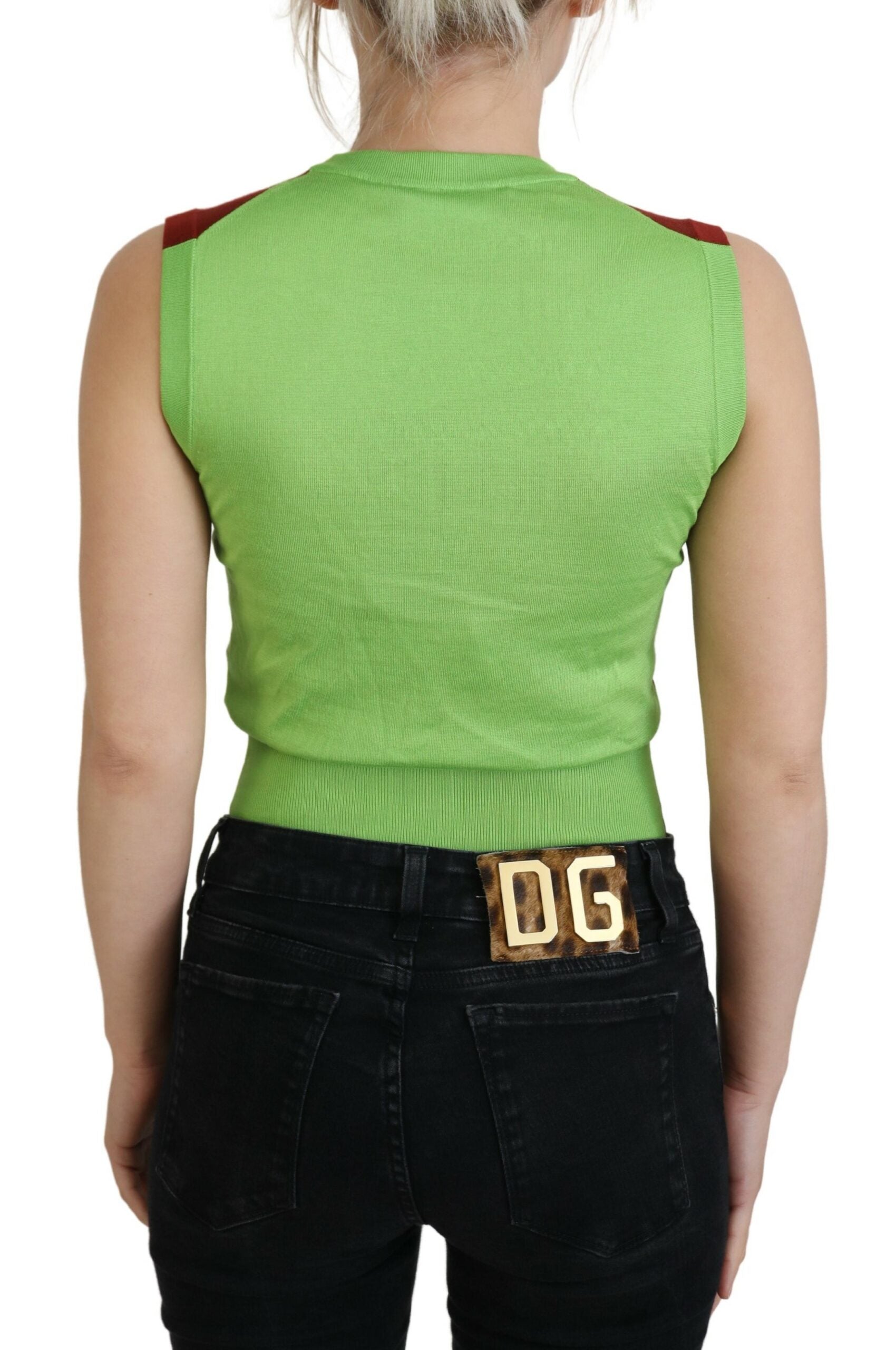 Elegante blusa casual de seda roja y verde