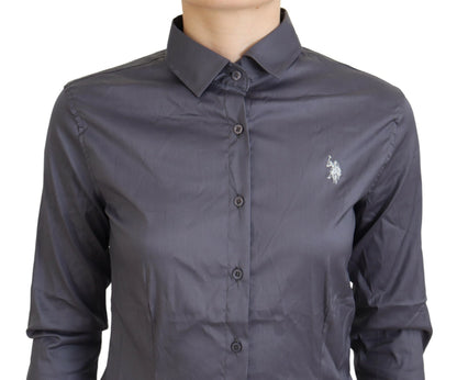 Elegantes, graues, langärmliges Poloshirt