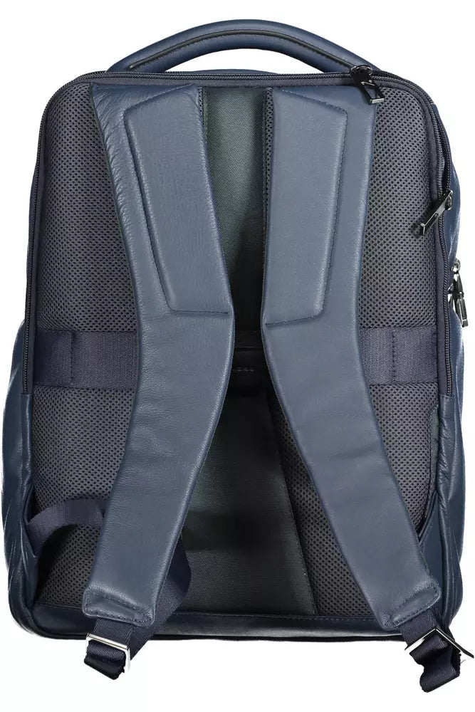 Mochila de piel azul para hombre