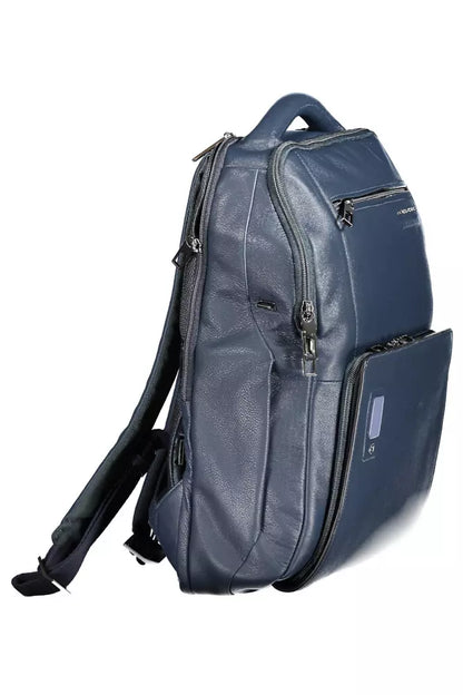 Mochila de piel azul para hombre