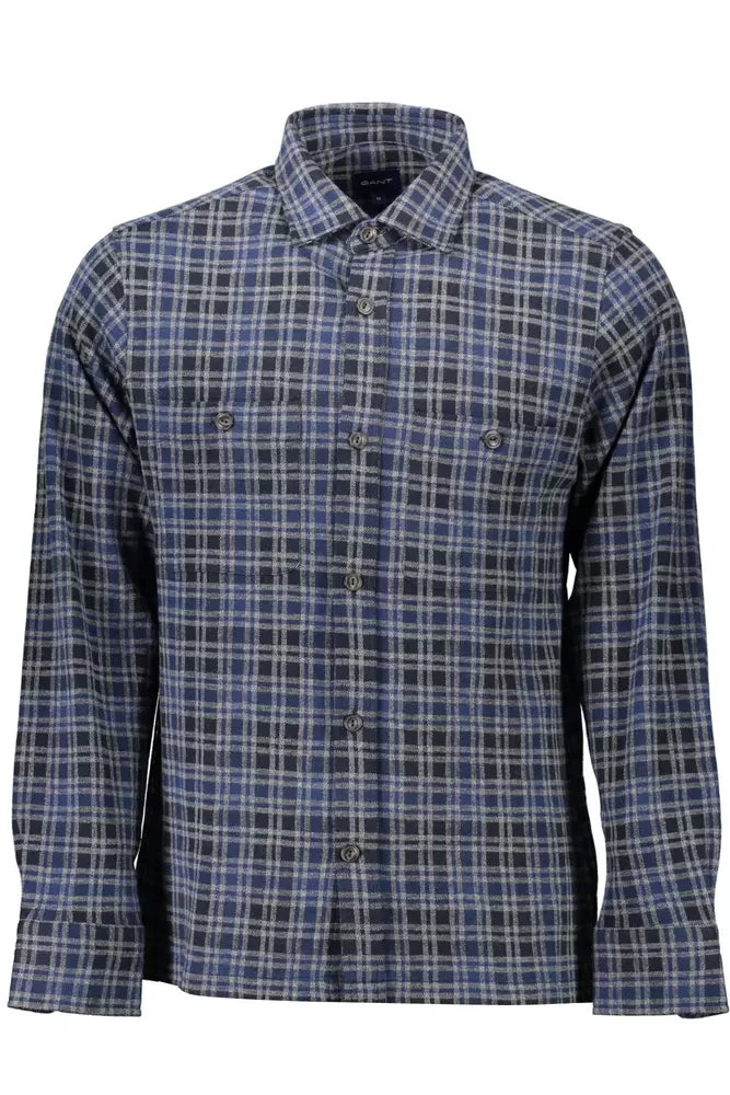 Camisa de algodón azul para hombre