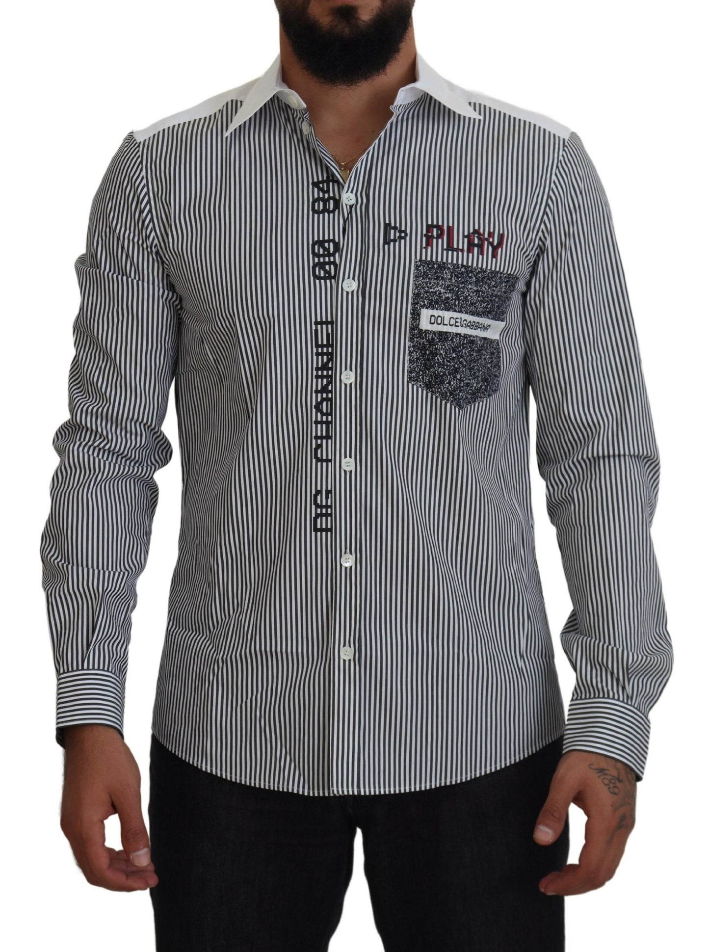 Camisa informal de rayas de corte entallado con motivo de canal