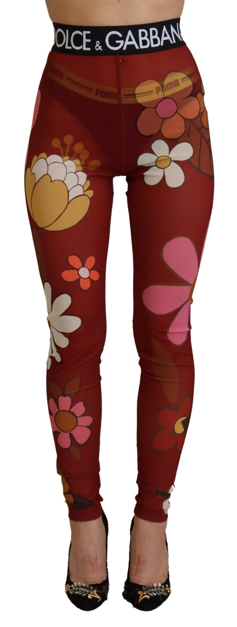 Leggings mit hoher Taille und Blumenmuster in Rot