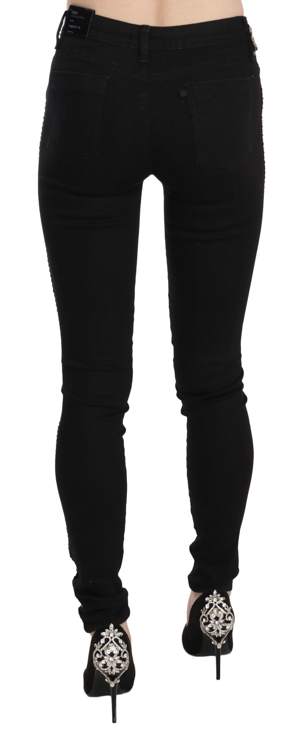 Schicker Skinny-Jeansstoff in Schwarz mit mittlerer Taille