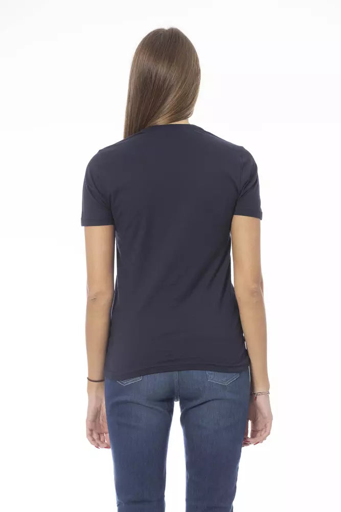 Blaues Baumwoll-T-Shirt für Damen