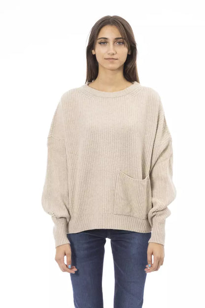 Beiger Wollpullover für Damen