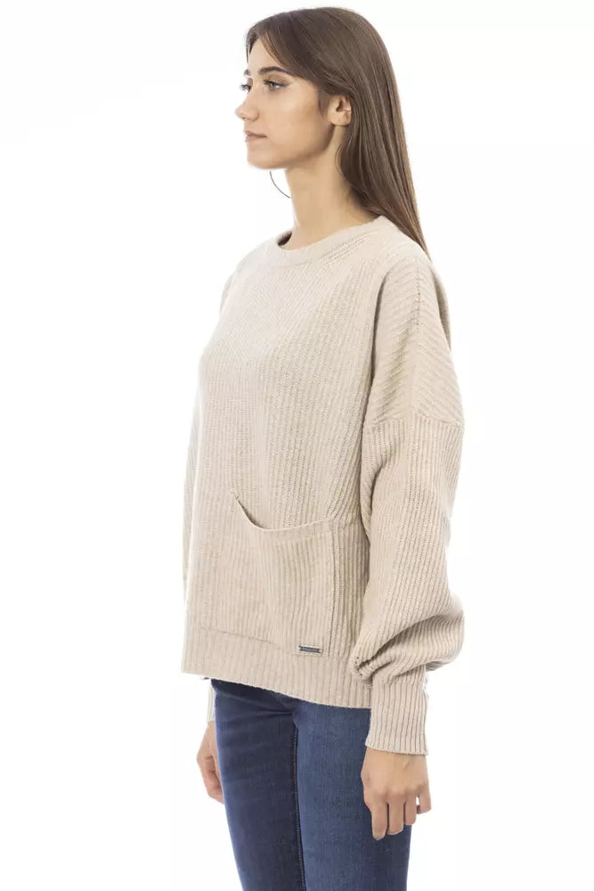 Beiger Wollpullover für Damen