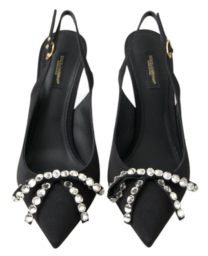 Embellished Black Slingback Heels Pumps