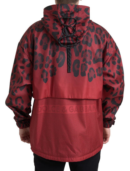 Chaqueta con capucha y estampado de leopardo en rojo radiante