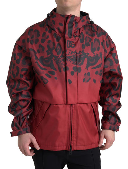 Chaqueta con capucha y estampado de leopardo en rojo radiante