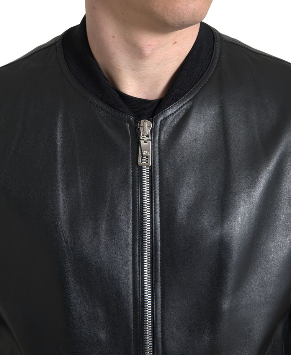 Elegante schwarze Bomberjacke aus Leder