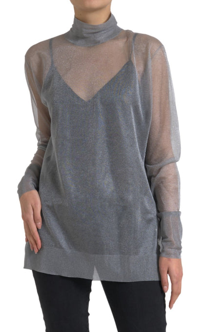 Elegante blusa de malla de manga larga de color gris