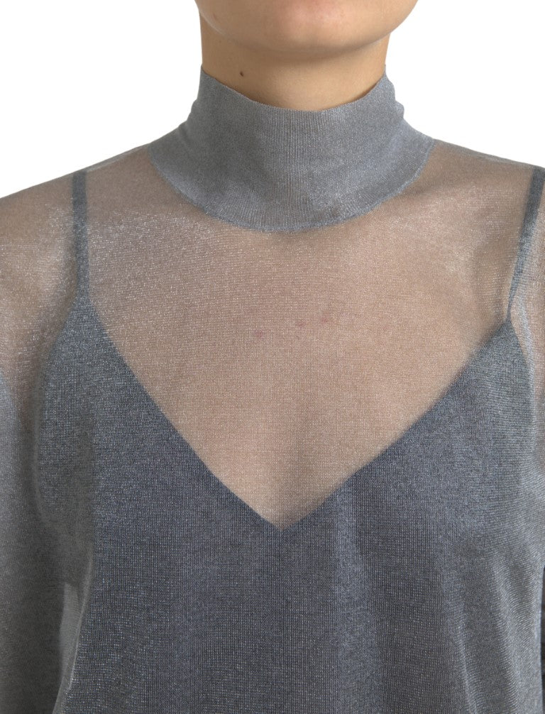 Elegante blusa de malla de manga larga de color gris