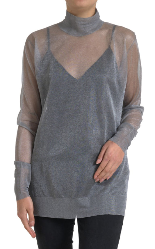 Elegante blusa de malla de manga larga de color gris