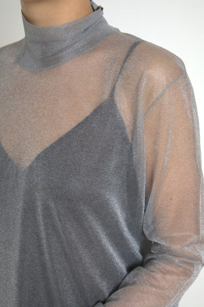 Elegante blusa de malla de manga larga de color gris