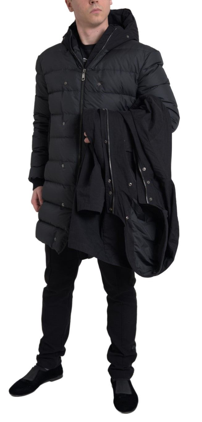 Eleganter schwarzer Trenchcoat mit Kapuze