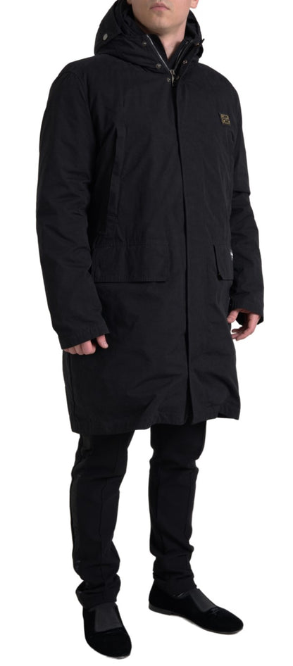 Eleganter schwarzer Trenchcoat mit Kapuze