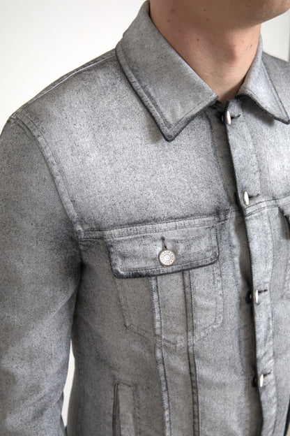 Elegante chaqueta vaquera elástica de algodón gris