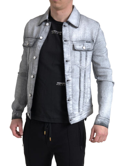 Elegante chaqueta vaquera elástica de algodón gris