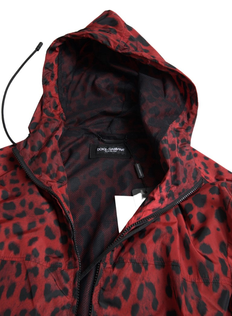 Chaqueta bomber con capucha y estampado de leopardo rojo