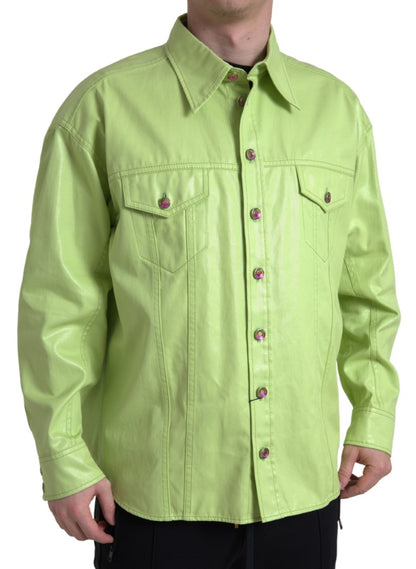 Camisa elegante de algodón verde claro con botones