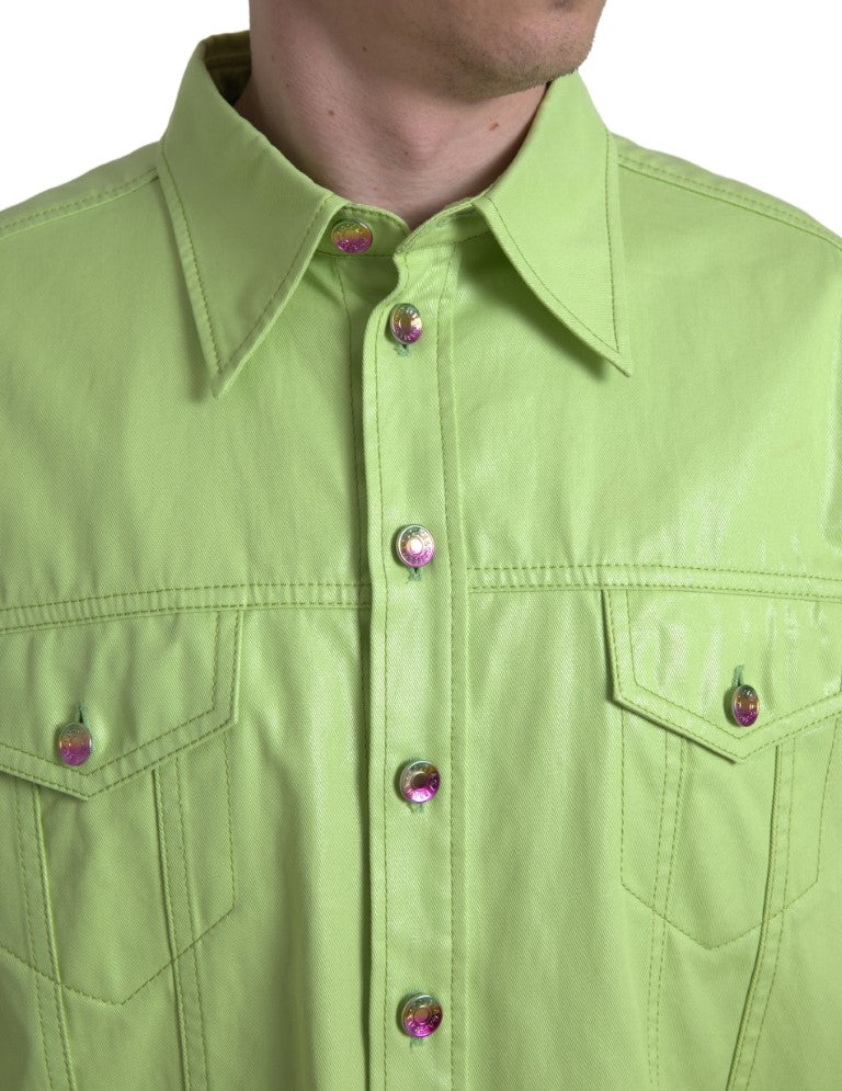 Camisa elegante de algodón verde claro con botones