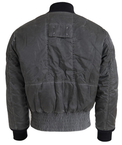 Gray Bomber Zipper Pocket Sleeves Jacket