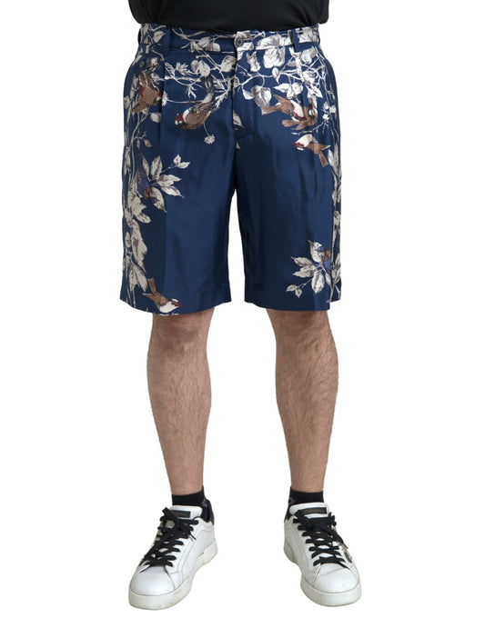 Seidene Bermudashorts mit Blumenmuster in Blau