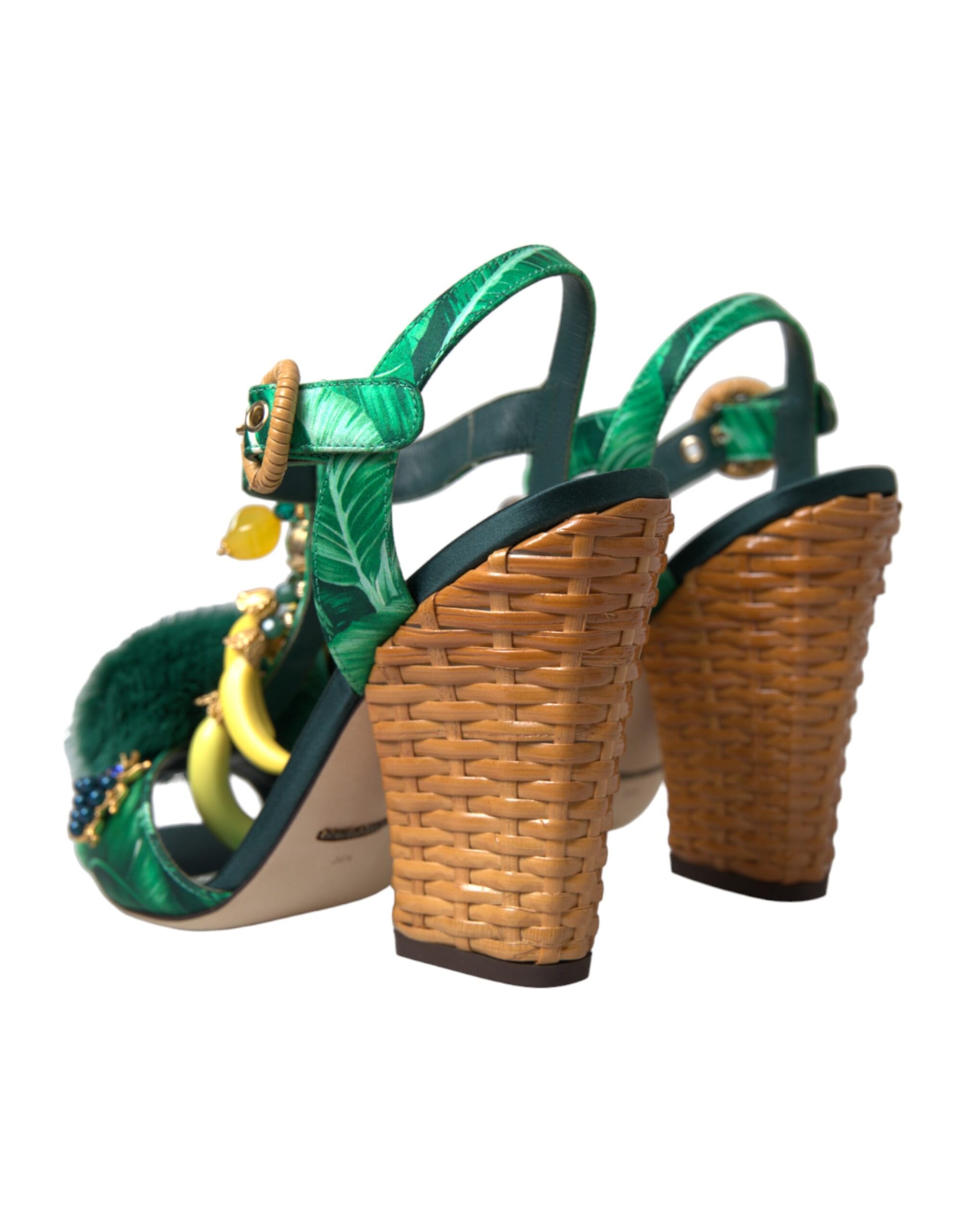 Sandalias con tiras en T de piel de visón verde cristal