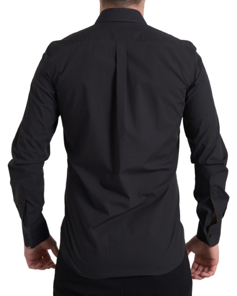 Elegant Slim Fit Black Cotton Dress Shirt