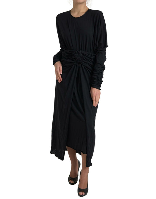 Elegant Black Wool Wrap Dress