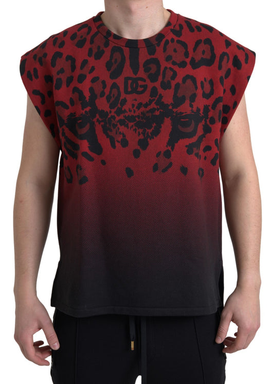 Rotes Tanktop aus Baumwolle mit Leopardenmuster