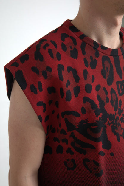 Rotes Tanktop aus Baumwolle mit Leopardenmuster